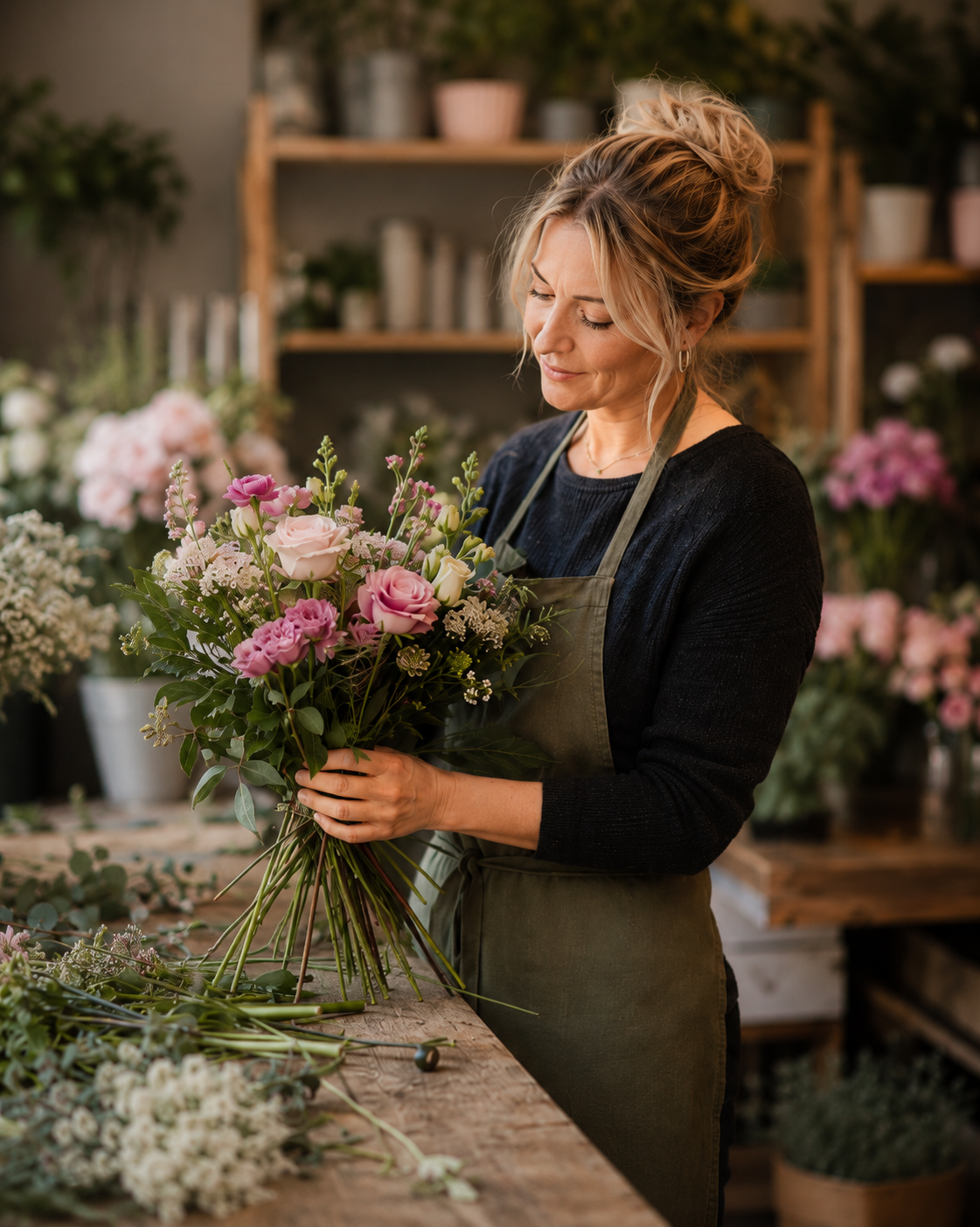 A florist making up a bouquet